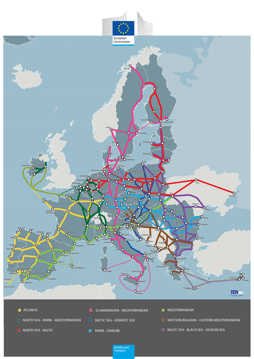 Die EU-Politik für das transeuropäische Verkehrsnetz, die TEN-T, ist ein Schlüsselinstrument für die Planung und Entwicklung einer kohärenten, effizienten, multimodalen und hochwertigen Verkehrsinfrastruktur in der gesamten EU. © EU, TEN-T
