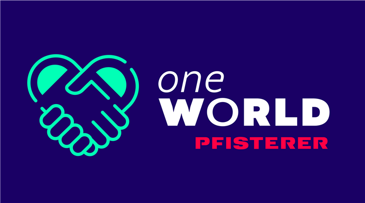 Zwei helfende Hände, die ein Herz bilden: das Logo der one WORLD-Initiative von PFISTERER. © PFISTERER