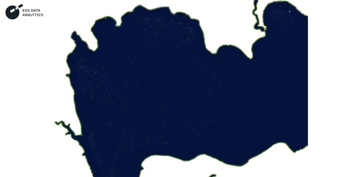 Die Dynamik der Veränderungen der Wasserbedeckung an einem der Standorte des ehemaligen Stausees im Zeitraum vom 5. Juni 2023 bis zum 9. Juni 2024, erstellt mithilfe von NDVI-Karten. © EOS Data Analytics